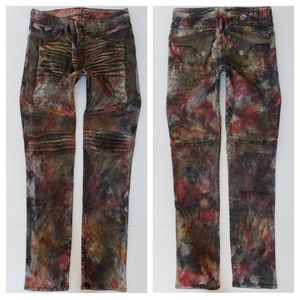 New Men ROBIN'S JEAN Short Flaps Slim Biker Jeans